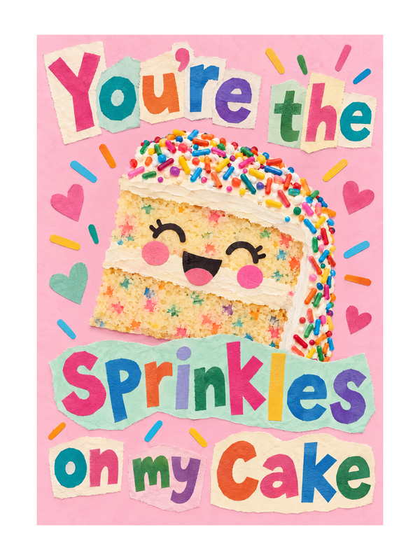 Sprinkles On My Cake Smiling Birthday cake card by MailBakes, collage of smiling birthday cake with sprinkles