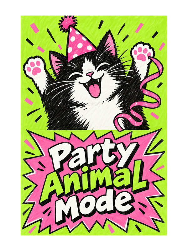 Party Animal Mode Birthday cake card by MailBakes, Cute marker sketch of a party animal