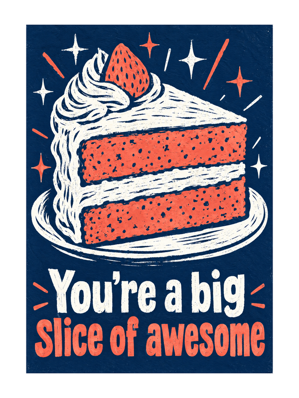 Big Slice Of Awesome Birthday cake card by MailBakes, linocut design with You’re a big slice of awesome