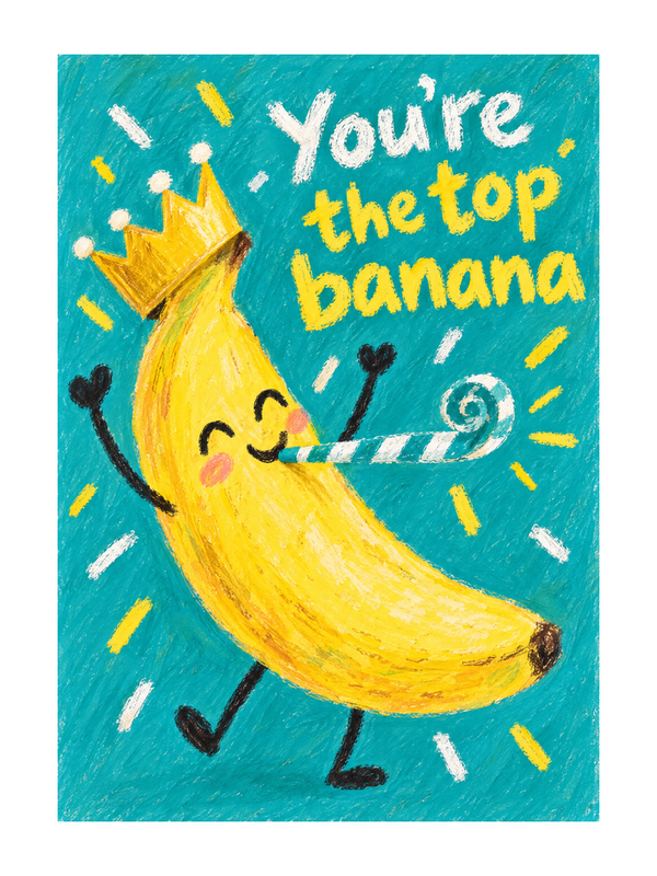 Top Banana Birthday cake card by MailBakes, Oil pastel banana with You’re the top banana