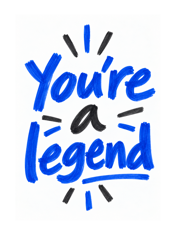 Legend Birthday cake card by MailBakes, marker sketch with You’re a legend text