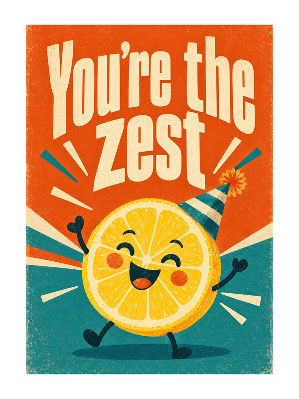 You're The Zest Birthday cake card by MailBakes, Vintage poster with You’re the zest text