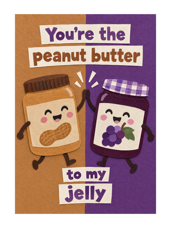 Peanut Butter To My Jelly Birthday cake card by MailBakes, papercraft collage of peanut butter and jelly jars