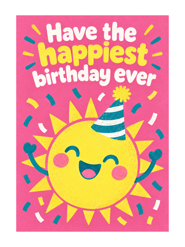 Happiest Birthday Ever cake card by MailBakes, Retro screen print with Have the happiest birthday ever