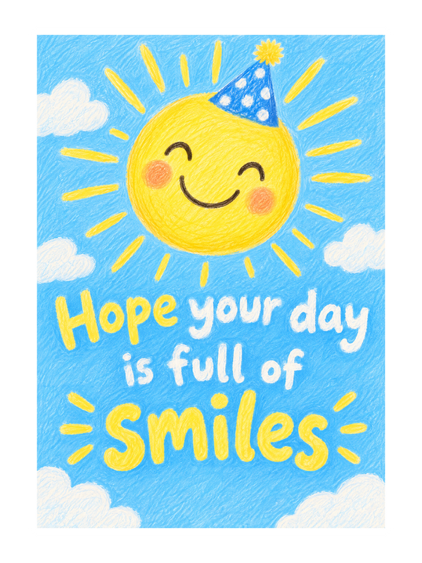 Full Of Smiles Birthday cake card by MailBakes, Coloured pencil drawing with Hope your day is full of smiles