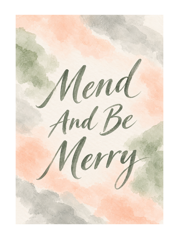 Mend And Be Merry Get Well Soon cake card by MailBakes, Ink wash design with Mend And Be Merry wording