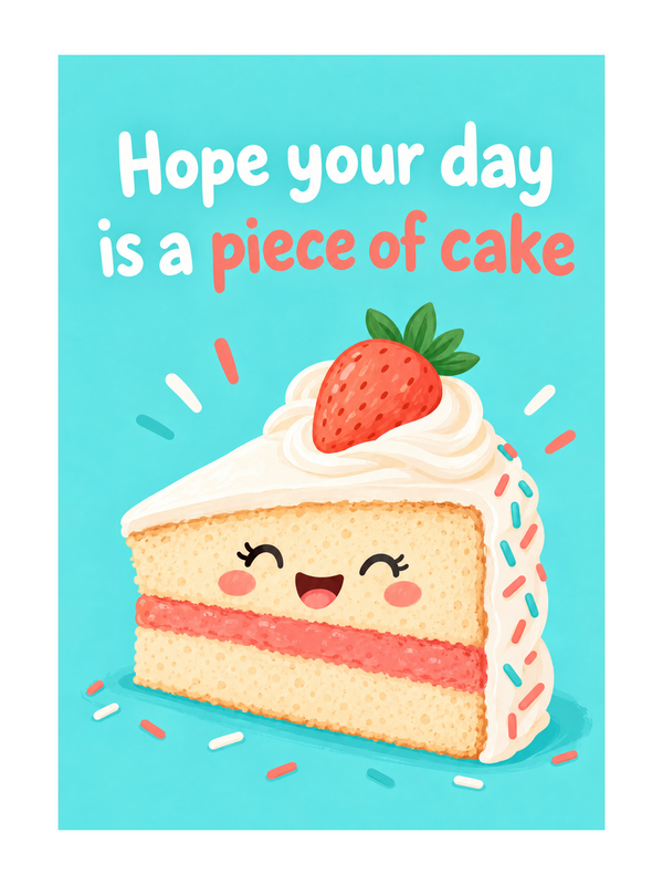 Piece Of Cake Birthday cake card by MailBakes, digital illustration with Hope your day is a piece of cake