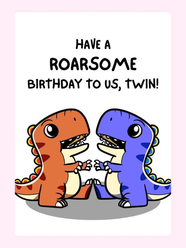 Roarsome Twin Birthday Cake Card, for a sister