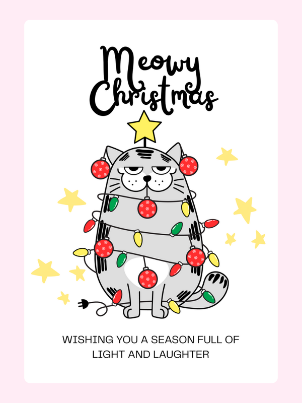 Meowy Christmas letterbox cake card with freshly baked cake slices