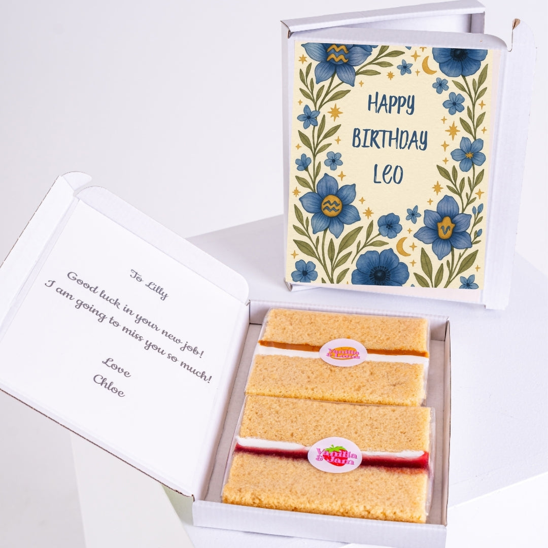 Gift box with message for Lilly and two cake slices.