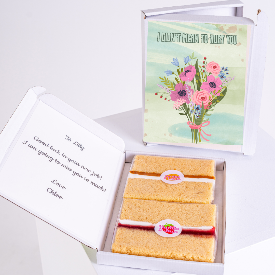 Gift box with slices and 'I didn't mean to hurt you'