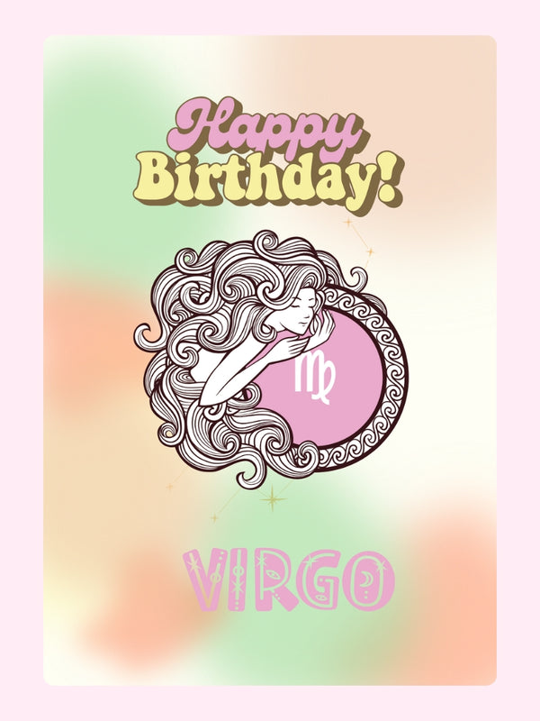 Happy Birthday Virgo with a colourful design.