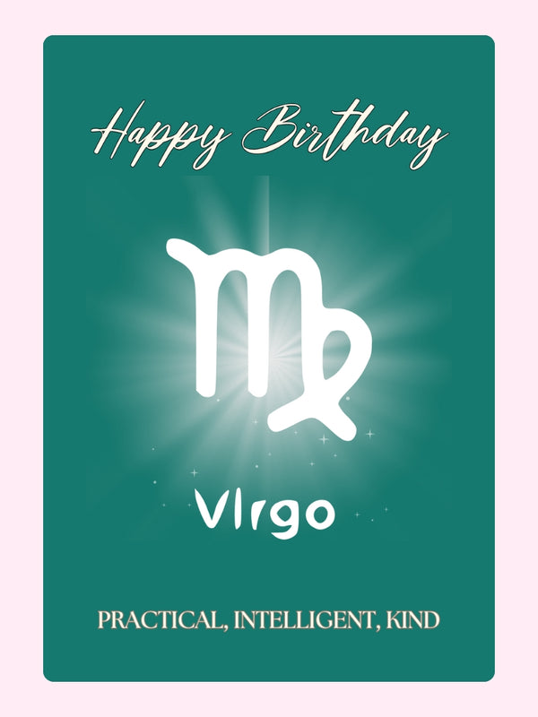 Happy Birthday Virgo with constellation and traits.