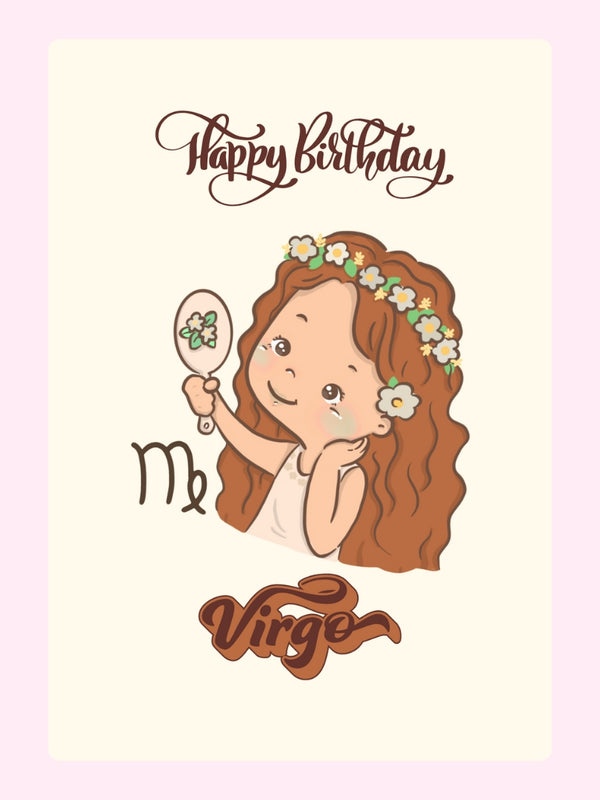 Happy Birthday Virgo with cute illustration.
