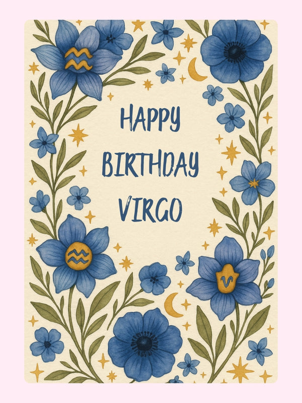 Happy Birthday Virgo with floral design.