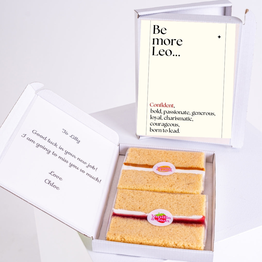 Leo gift box with message and slices.