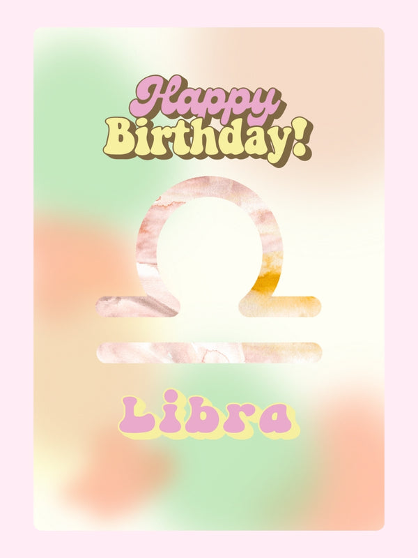Libra Happy Birthday Cake Card