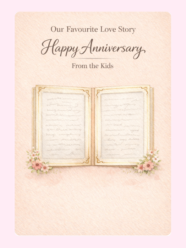 Our Favourite Love Story From The Kids Anniversary Cake Card letterbox cake card with freshly baked cake slices