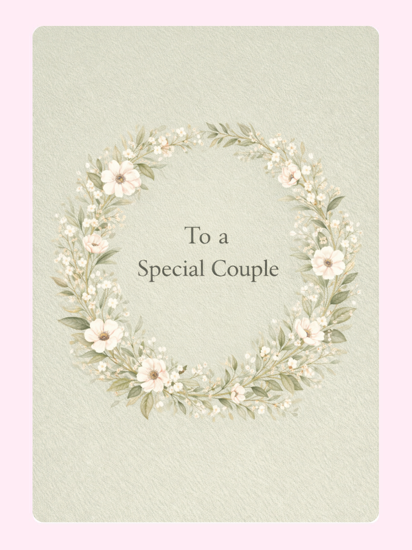 Floral Wreath To A Special Couple Anniversary Cake Card letterbox cake card with freshly baked cake slices