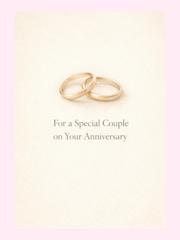 Golden Rings To A Special Couple Anniversary Cake Card letterbox cake card with freshly baked cake slices