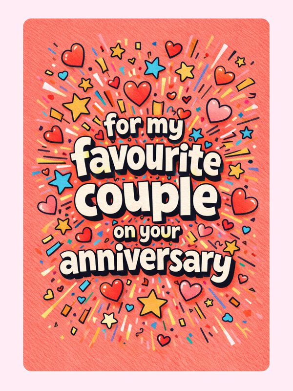 For My Favourite Couple Confetti Anniversary Cake Card letterbox cake card with freshly baked cake slices