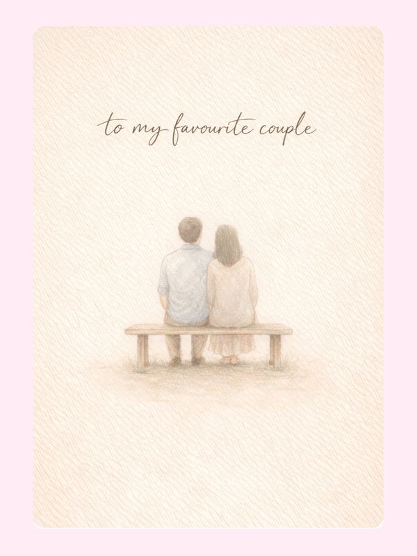 Favourite Couple On The Bench Anniversary Cake Card letterbox cake card with freshly baked cake slices