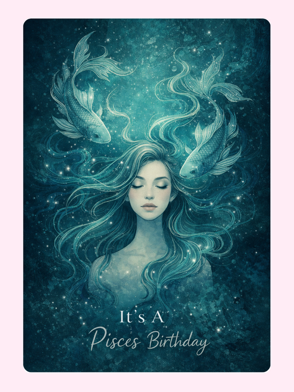 It's A Pisces Birthday Cake Card
