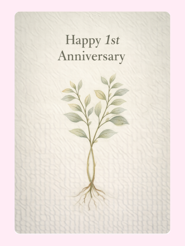 Growing Together 1st Anniversary Cake Card letterbox cake card with freshly baked cake slices