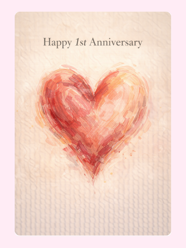 Watercolour Heart 1st Anniversary Cake Card letterbox cake card with freshly baked cake slices