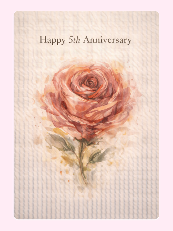 Watercolour Rose 5th Anniversary Cake Card letterbox cake card with freshly baked cake slices