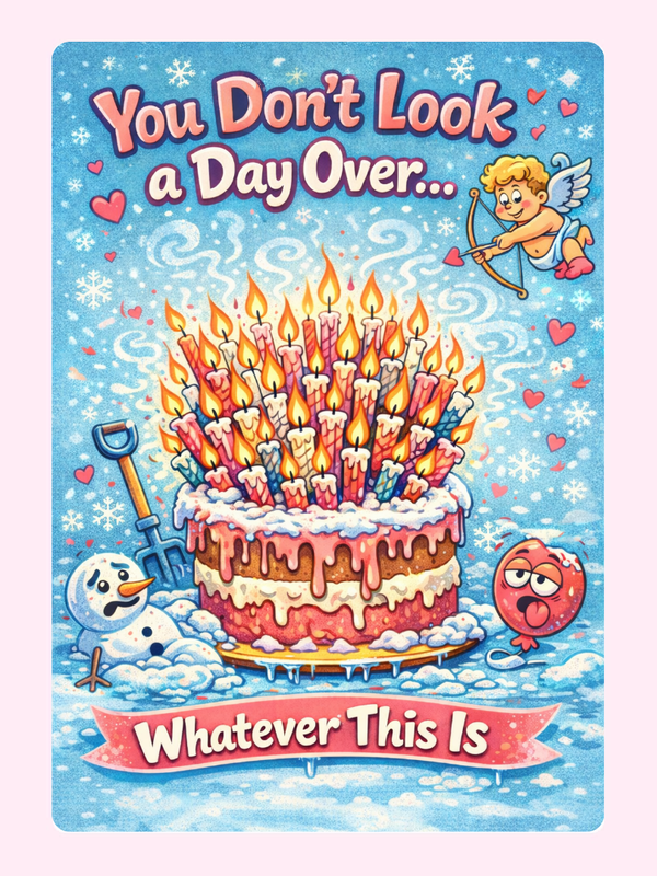 Frozen letterbox cake card with freshly baked cake slices