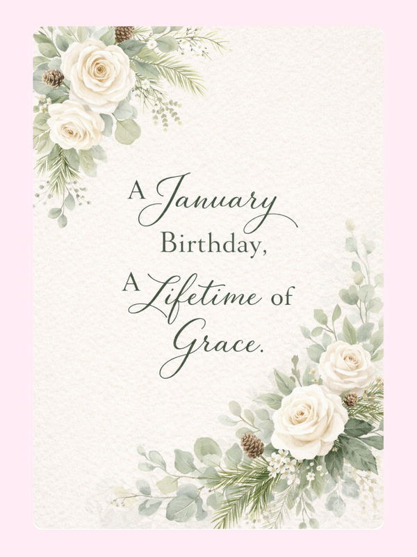 January White Floral Cake Card, birthday
