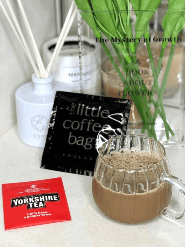 Coffee and Yorkshire tea setup, screenshot from 11/22/24.
