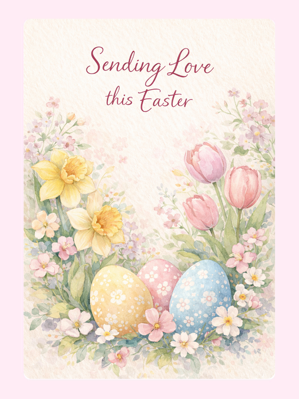 Spring flowers and Easter eggs in a beautiful wreath.