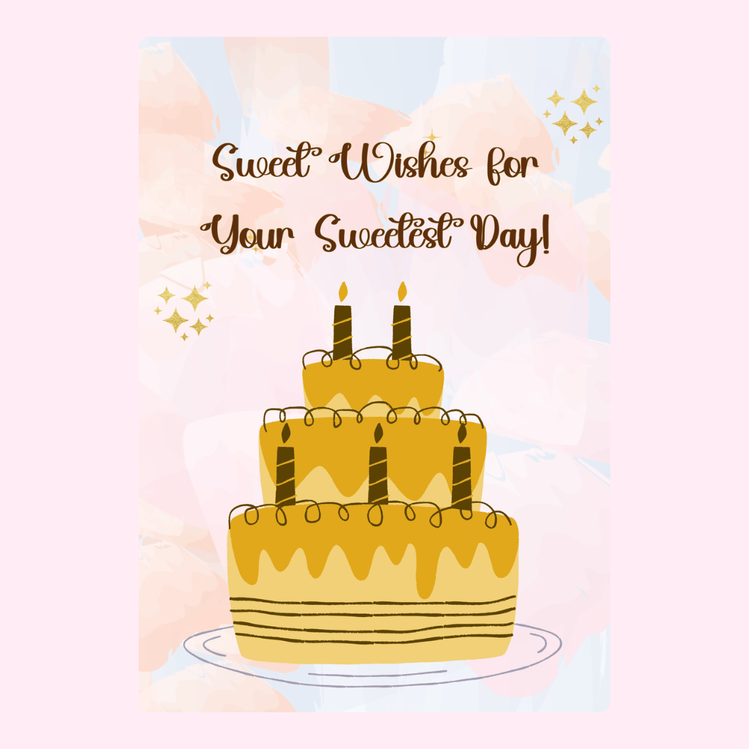 Birthday card with sweet wishes and cake