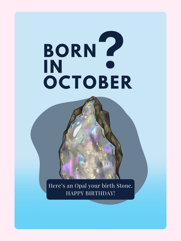 October birthday card with opal birthstone