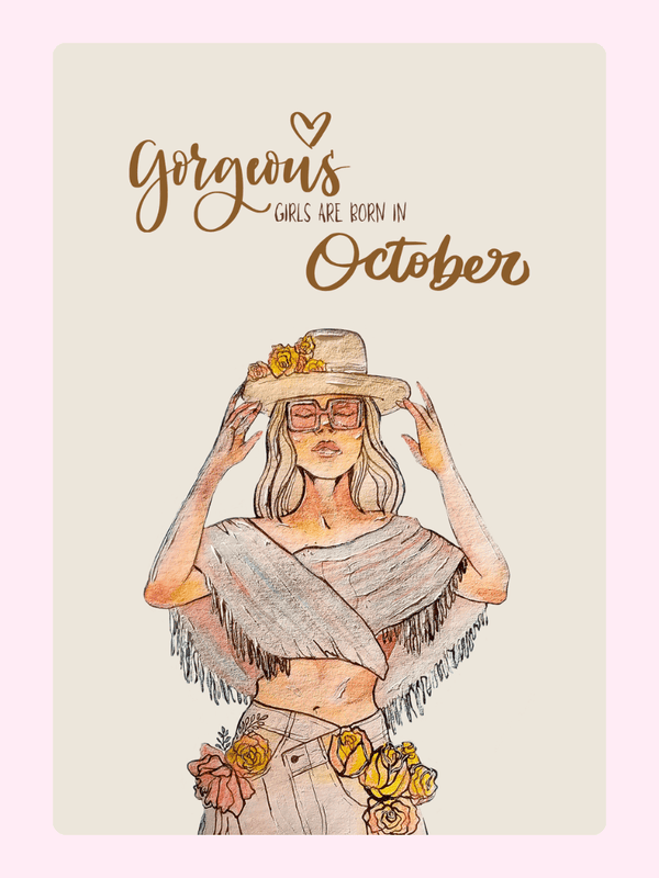 October birthday girl illustration