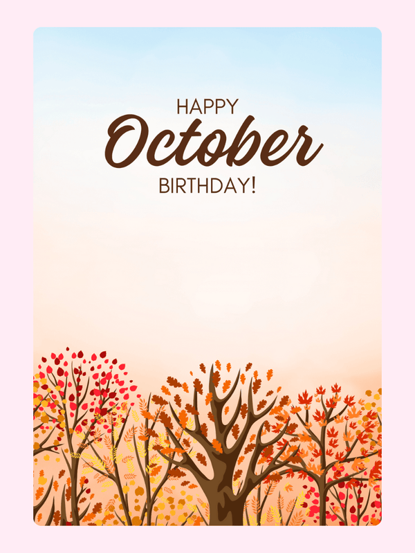 October birthday card with autumn trees