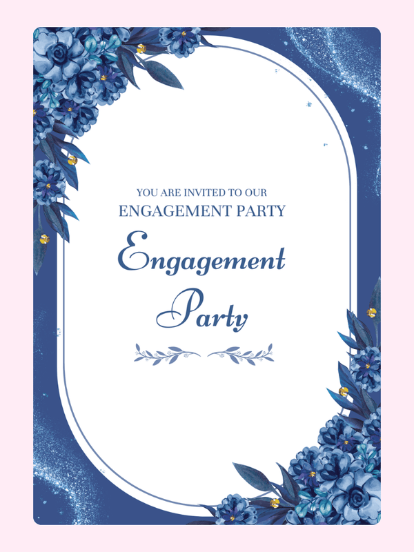 Engagement party invitation with blue floral design