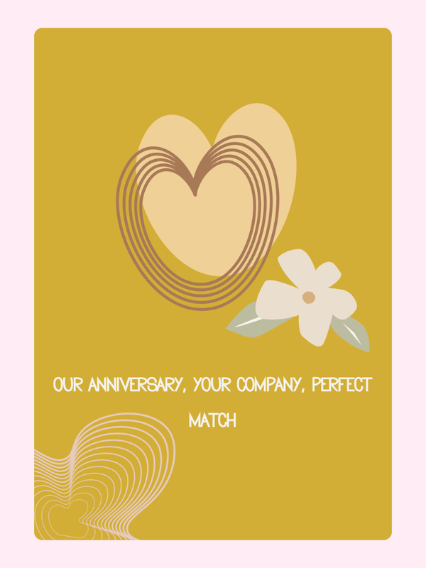 Anniversary card design with hearts and flower.