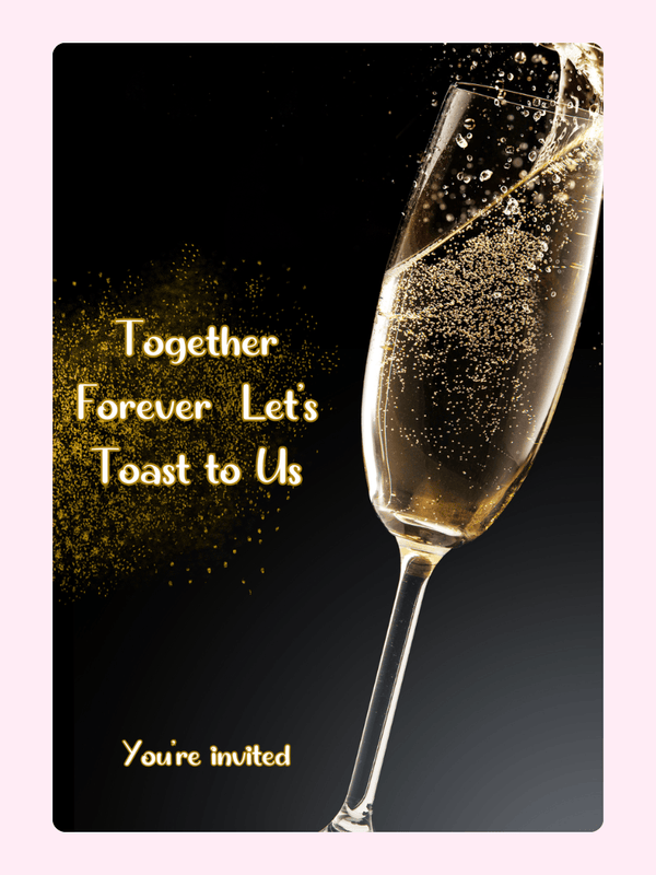 Wedding invitation with champagne toast.
