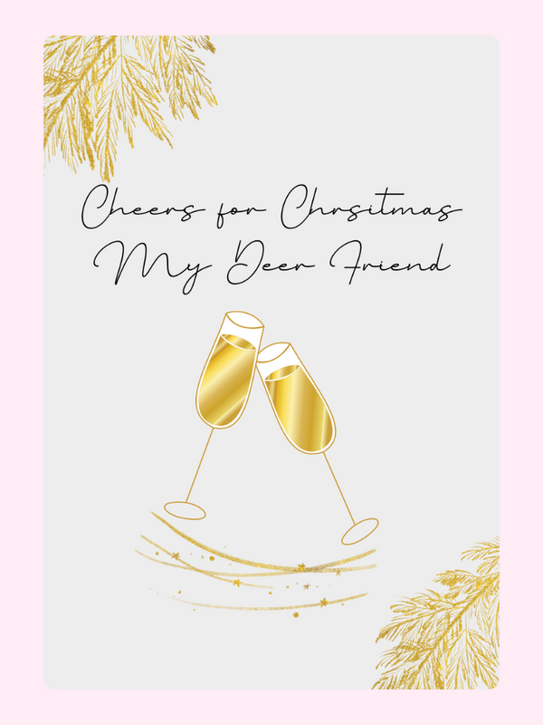 Christmas card design with gold champagne glasses, Cheers for Christmas.