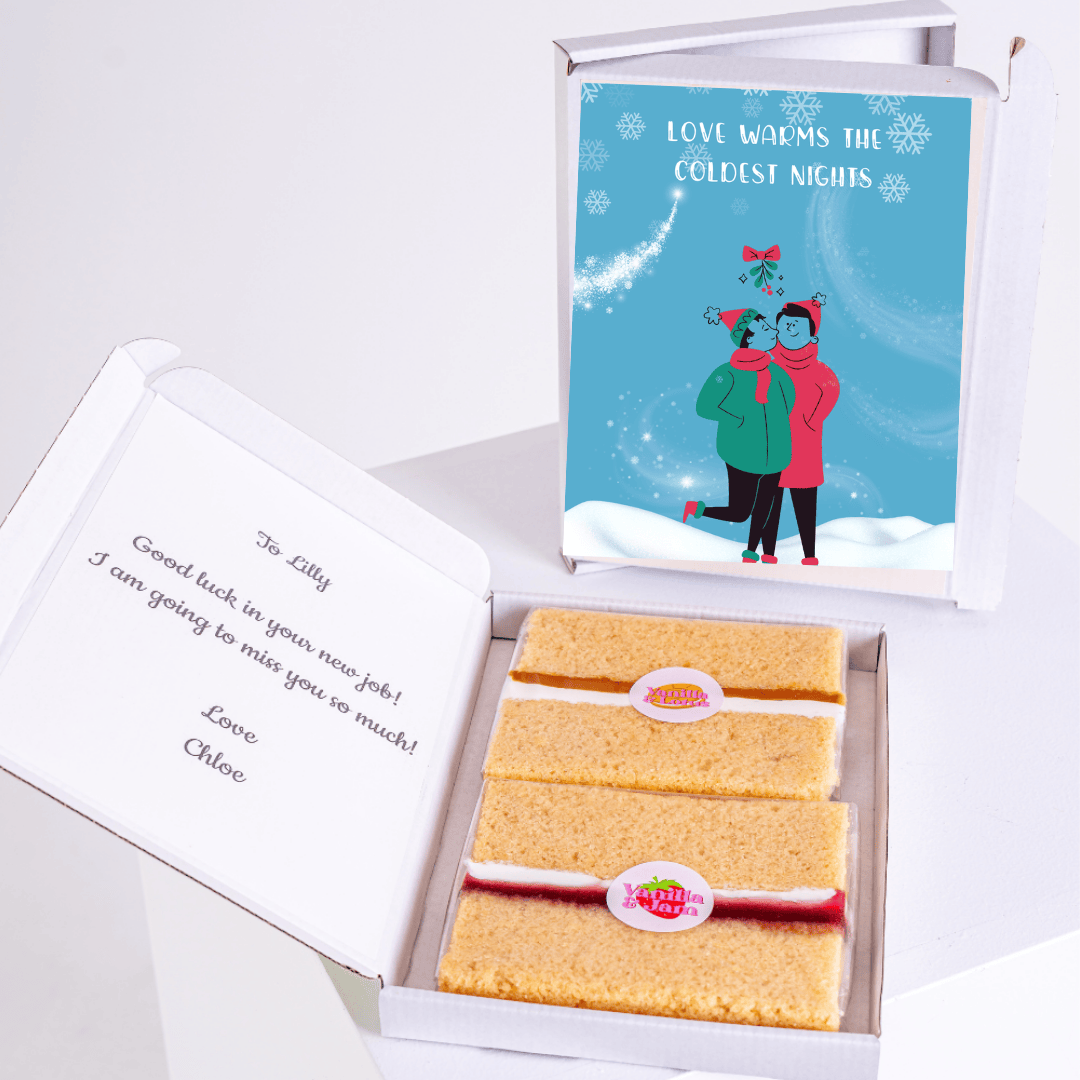 Goodbye gift for Lilly with cake and card, Love warms the coldest nights