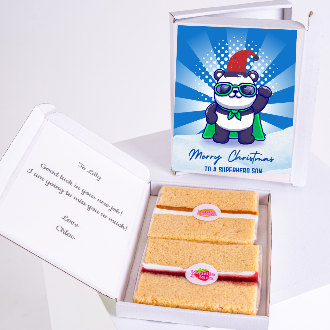 Christmas cake gift box for a superhero son.