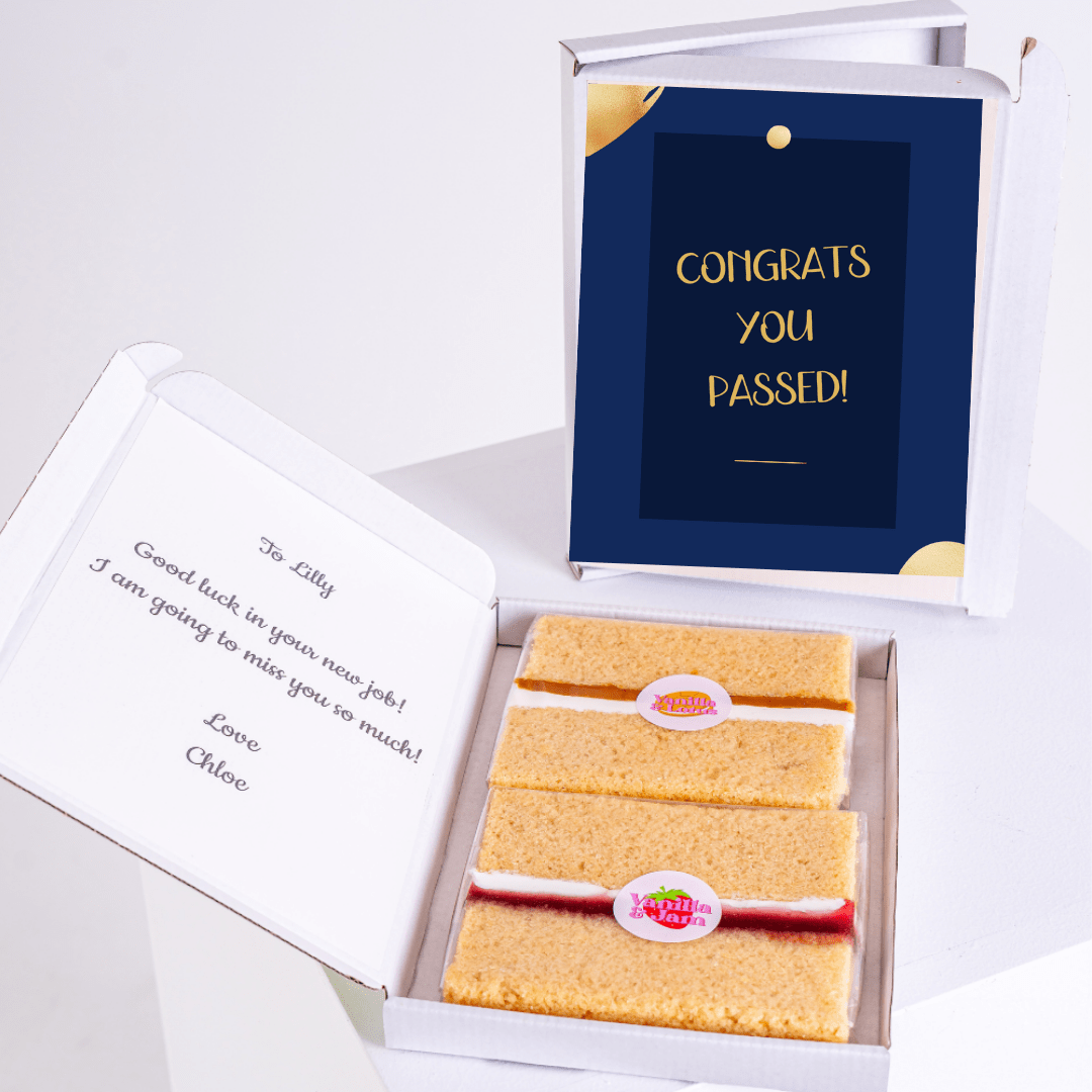 Cake box congratulating Lilly on passing