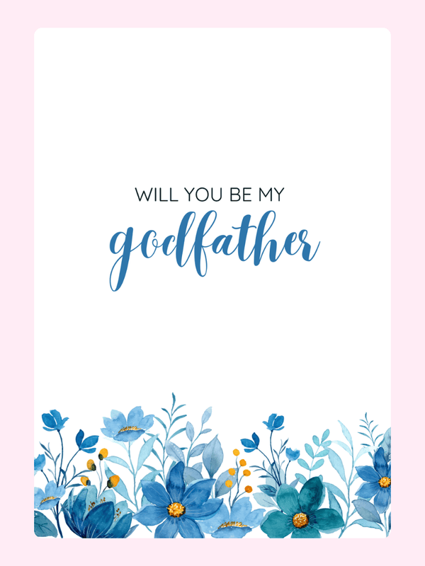Godfather proposal card with blue floral design
