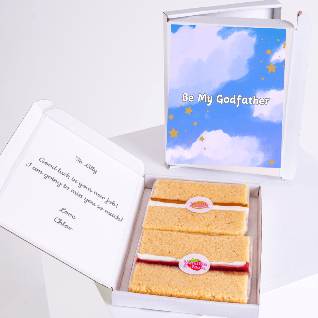 Cake gift box for Lilly, Be My Godfather card