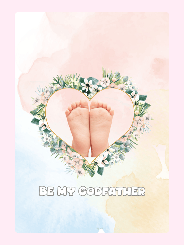 Be My Godfather card with baby feet design