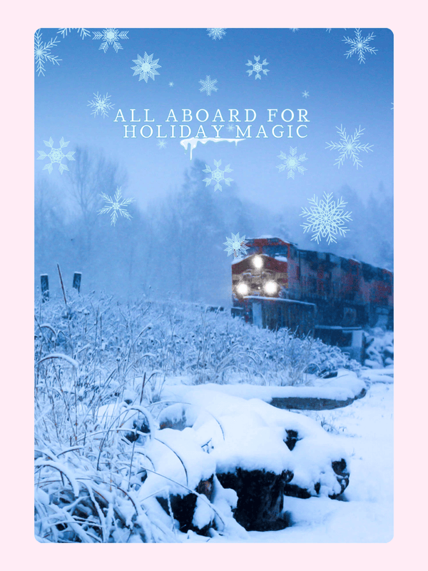 Holiday Magic train in winter scene.