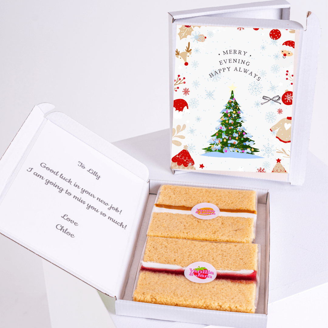 Christmas card and cake gift box for Lilly, Merry Evening Happy Always